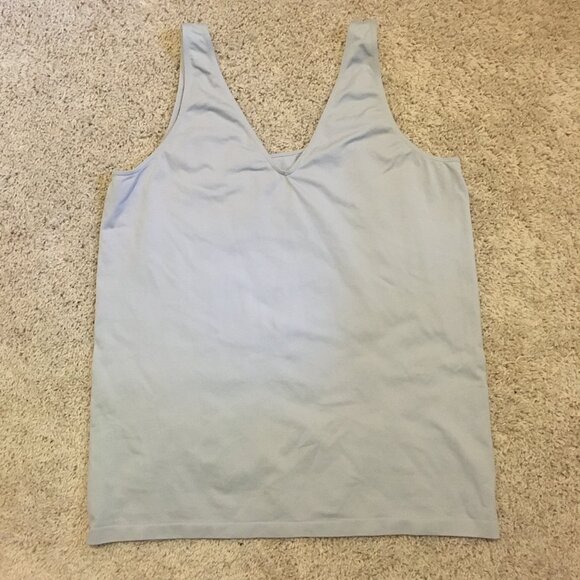 Vintage Ice Blue Grey Stretchy Seamless V-Neck Tank Top - Picture 7 of 11